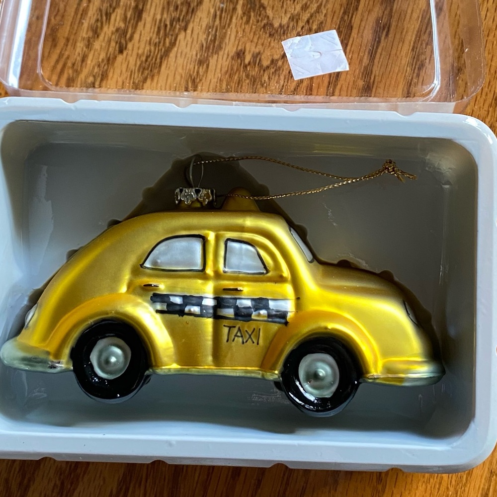 Yellow Checkered Taxi Cab Christmas Tree Ornament 2002
